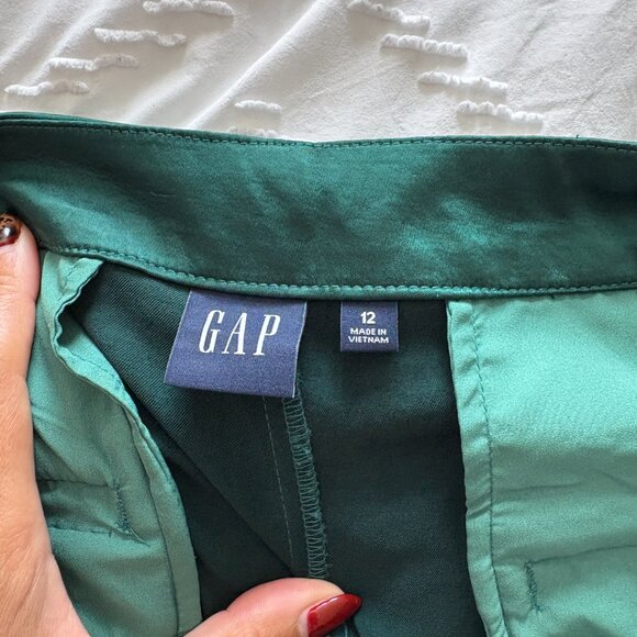 GAP High Rise Pleated Satin Trousers, Pine Green. - Picture 5 of 6